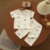 Traje Dividido Delgado de Verano para Bebé Categoría a Algodón Arrugado Manga Corta Conjunto de Dos Piezas para Hombres y Mujeres Ropa para Gatear de Bebé Ropa para Casa