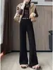 Pantalones de punto acanalado rectos de cintura alta retro estilo coreano para adelgazar para mujer, pantalones casuales de pierna ancha para otoño e invierno