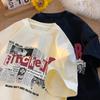 Camiseta de Manga Corta de Algodón Puro con Estampado de Periódico Estilo Americano para Hombre Verano de Moda Marca de Moda Holgada Cuello Redondo Camiseta Pesada Top Ropa