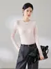 Camiseta de Manga Larga con Cuello Redondo para Mujer Cleanfit, Camisa Base Drapeada Ajustada de Lyocell Lana Acetato, Otoño 2026
