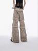 Sentido del Diseño Suelo de Desecho Sucio Viejo Teñido Multitud Pantalones Retro Destrucción Rapeado Pantalones Casuales Denim de Industria Pesada Pantalones de Calle