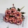Artificial vintage 6 cabezas otoño lichi rosa estilo europeo flores artificiales color otoño para decoración de sala de estar y mesa de comedor, arreglo floral de boda