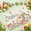 Manteles de Pascua de Venta Caliente Transfronterizos, Lino de Tela Estampado con Huevos y Conejos de Colores, Manteles para Mesa de Comedor, Venta al por Mayor de Fábrica