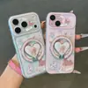 Suporte Cor-de-Rosa de Veado em Formato de Coração Adequado para Capa de Celular Apple 17Pro, Coelhinho Capa Protetora Anti-Queda para iPhone 16/13