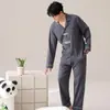 Algodón PuroPijama para Hombre Primavera y Otoño Camisa de Manga Larga Cuello Camisero Botón Abierto Holgado Conjunto para Estar en Casa Casual Modelo Nuevo 2026
