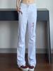 Jeans con Estampado de Rayos de High Street Americano al por Mayor para Hombres y Mujeres, Pantalones Slim Scimitar, Jeans con Estilo High Street Americano