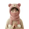 Gorro de Invierno con Bufanda y Mascarilla Integradas, Forrado de Felpa, Gorro Cálido que Protege los Oídos para Niños y Niñas, Gorro de Punto Estilo Oso a Prueba de Frío, Modelo de Invierno