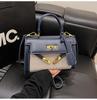 Bolso Kelly Portátil de Alta Calidad con Contraste de Texturas y Costuras de Color para Mujer, Nuevo Bolso de Hombro Cruzado Casual Retro Transfronterizo