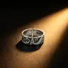 Anillos de Pareja de Plata Tailandesa Vintage Desgastada Chiba con Alce, Grabado "Un Alce Te Tiene", Anillos de Pareja Ajustables Estilo Chino para Hombres y Mujeres