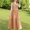 Vestido Longo Feminino de Algodão e Seda de Alta Qualidade, Estilo Novo de Verão, Fino e Elegante, Sem Mangas, Vestido de Praia para Mães