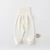 Calça longa de algodão puro para bebê, cintura alta, protege a barriga, adequada para bebês e crianças pequenas, calça longa de base para outono, calça de cintura alta grau A para bebês e crianças pequenas