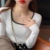 Valor Mayor que el Precio Camiseta de Manga Larga con Cuello Cuadrado para Mujer Otoño/Invierno 2026 Base de Canalé Ajuste Delgado y Favorecedor