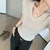 Camiseta de Tricô com Gola U de Manga Curta Estilo Old Money para Mulheres, Verão 2026, Top Casual de Alto Padrão Slim Fit com Ombros Normais