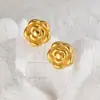 Pendientes de flor de acero inoxidable y oro de 18 quilates INS estilo europeo y americano nicho de alta gama simples con borlas de rosa joyería para orejas venta al por mayor