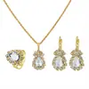 Conjunto de Collar, Pendientes y Anillo de Moda Europea y Americana con Zirconia en Forma de Gota de Agua, Joyería Nupcial Personalizada de Lujo Ligero, Estilo Chapado en Oro de Aleación
