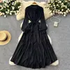 Vestido Francés Retro Elegante Diseño Femenino de Sentido Único de Botonadura Única Holgado Cintura Ceñida con Correa Adelgazante Elegante Vestido a la Rodilla