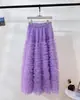 Falda de Pastel Mullida de Malla Resistente Albaricoque Falda de Capas con Volantes Versátil de Hada para Otoño e Invierno
