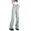 Jeans rectos de pierna ancha de tiro alto en color azul claro para mujer, nuevo diseño de otoño 2026, delgados, pantalones largos hasta el suelo