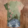 Blusas de manga corta para mujer transfronterizas, camisetas de cuello en V para mujer con diseño estilo chino y estampados florales, impresión 3D, disponibles para venta al por mayor a partir de una pieza
