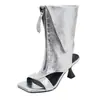 Sandalias Romanas de Cuero Genuino de Diseñador con Punta Abierta para Mujer 2026 Verano Nueva Moda Sandalias de Tacón Alto hasta Media Pantorrilla para Mujer