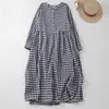Vestido redondo xadrez estilo japonês 2026 para mulheres, nova coleção de outono, elegante e emagrecedor, vestido longo que marca a cintura