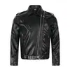 Chaqueta corta de cuero para motocicleta para hombre, estilo punk moderno con diseño de doble cremallera diagonal irregular y cuello de solapa, chaqueta de cuero PU