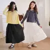 Meia-saia Lisa para Meninas, Novo Estilo Simples, Saia Longa Versátil para Crianças com Barra Larga e Renda, Vestido Estiloso com Aspecto de Fada