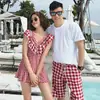 Traje de Baño de Pareja Estilo Coreano Nuevo de una Pieza Estilo Falda Ángulo Plano Conservador Cuadros Estilo Coreano Traje de Baño para Mujer Pantalones de Playa para Hombre