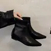 Botas de Cano Curto Femininas Pretas Bico Fino Salto Anabela Cano Estreito 2026 Outono/Inverno Novas Simples Retrô Francês Emagrecimento Alargamento