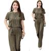 2025 Nuevo Estilo de Verano Petite Elegante Diseño Holgado Ajustado Tops de Manga Corta Pantalones de Pierna Ancha Traje de Dos Piezas para Mujer