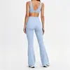 Conjunto de Yoga Cross-border Cor Sólida Alta Elasticidade Feminino Secagem Rápida Justo Cintura Alta Controle de Barriga Micro Flare Calça Corrida Fitness Conjunto de Duas Peças