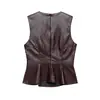 Conjunto de top sin mangas de cuero plisado ajustado y falda bodycon, ropa europea y americana transfronteriza ZA, más vendido en AliExpress