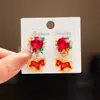 Brincos de Orelha Infantis Vermelhos Ano Novo Estilo Princesa Brincos de Cereja com Strass para Meninas Brincos Sem Furo Brincos Presente para Menina