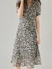 ShengduDesconto por tempo limitado: Vestido de pausas para chá estilo francês, com decote em V, mangas bufantes, acinturado e emagrecedor
