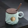 Taza de bronce de personalidad de alto valor taza de café con relieve creativo taza de agua para pareja grabada con tapa logo personalizado