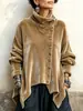 2026 Nuevo Otoño Estación Independiente de Amazon Moda Casual Tejido Terciopelo Dorado Botón Asimétrico Cuello Alto Top para Mujer