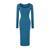 Vestido largo de manga larga ligeramente voluminoso, estilo coreano, puro y sensual para mujer, con diseño plisado, escote en forma de corazón y silueta ajustada que se adapta al cuerpo, perfecto como capa interior para otoño