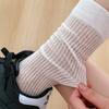 Calcetines Finos de Verano para Mujer Calcetines de Felpa Grises Calcetines hasta la Pantorrilla de Rayas Verticales Estilo Japonés Miu Medias Blancas Estilo Bailarina