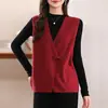 Nova fivela de estilo chinês Novo colete de lã colete feminino com decote em V borboleta fivela cardigã colete outono e inverno camisola sem mangas
