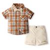 Fonte de roupas da fábrica de roupas infantis verão novo Lubick Plaid formal vestir estilo britânico vestido de manga curta para meninos terno
