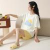 [7A Antibacterial] Pijama de verano para mujer, de algodón, de manga corta, con cuello redondo, fino, informal, de talla grande, para el hogar, conjunto de dos piezas