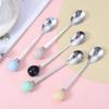Macaron Cor Colher Bola Criativa Aço Inoxidável Frutas Garfo Cor Esmalte Aço Inoxidável Imitação Cerâmica Handle Spoon Ins