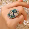 """Esplendor del Estanque de Lotos""" Anillo de Loto de Diamantes Brillantes de Colores, Estilo Palacio, Artesanía Exquisita, Lujo Ligero, Anillo de Dedo Índice de Gama Alta, Anillo de Riqueza