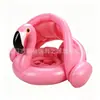 Bóia de natação para bebê flamingo com proteção solar, assento de boia anti-tombamento para bebê, piscina inflável para crianças pequenas para brincar na água