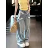 Chaoli tiene en stock Pantalones de Mezclilla Bordados de Cintura Alta con Borde Festoneado para Mujer Verano Desgastados Sueltos Adelgazantes Casuales de Pierna Ancha Largos hasta el Suelo