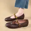 Zapatos Planos Mary Jane Retro Estilo Chanel para Mujer con Punta Redonda y Apertura Baja, Zapatos Pequeños de Piel
