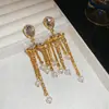 Brincos de Flores com Franjas e Pérolas Estilo Étnico Transfronteiriço Europeu e Americano, Brincos de Luxo Leve de Alta Qualidade, Acessórios de Orelha Modernos e Elegantes Atacado