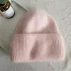 Nuevo Gorro de Punto de Pelo de Conejo Angora para Mujer Color Caramelo Más Fácil de Combinar Moda Gorro para Mujer Otoño e Invierno Color Sólido Gorro Cálido Gorro de Terciopelo de Conejo