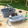 Canasta de picnic, caja de almacenamiento para acampar al aire libre, cubo de agua plegable para uso en exteriores, bolso de mano para almacenamiento de frutas de picnic de salida de primavera