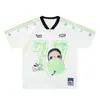 Camiseta deportiva de manga corta con cuello en V, estampado de dibujos animados lindo, marca moderna estilo americano para mujer, top fino de verano de secado rápido